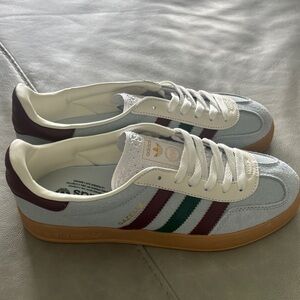 Adidas Gazelle Light Blue Sneakers with Maroon and Green Stripes - Men's 8